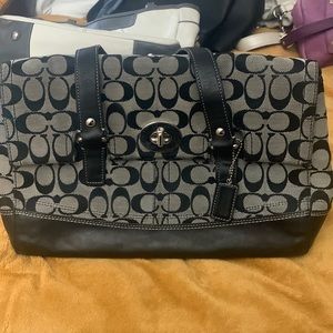 Authentic COACH Hamptons Signature Satchel Black & Gray Jacquard Handbag  F13070